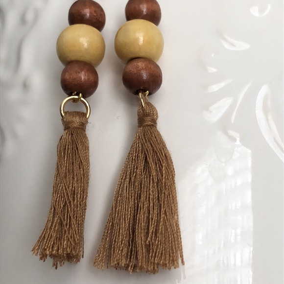 New Wooden Beads Fringe Natural Casual Boho Handmade Dangling Earrings Macrame - Picture 5 of 6